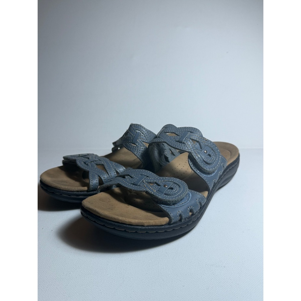 Clarks Leisa Cacti Q Slide Sandals Womens Size 8.5M Blue Slip On Comfort Shoes